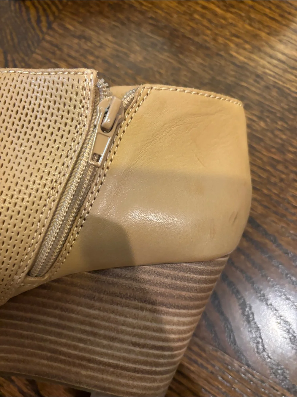 Lucky Brand Tan Perforated Open-Toe Wedge Booties